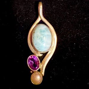 LARIMAR & SILVER 925 PEARL& PURPLE Gem accent. Pendant